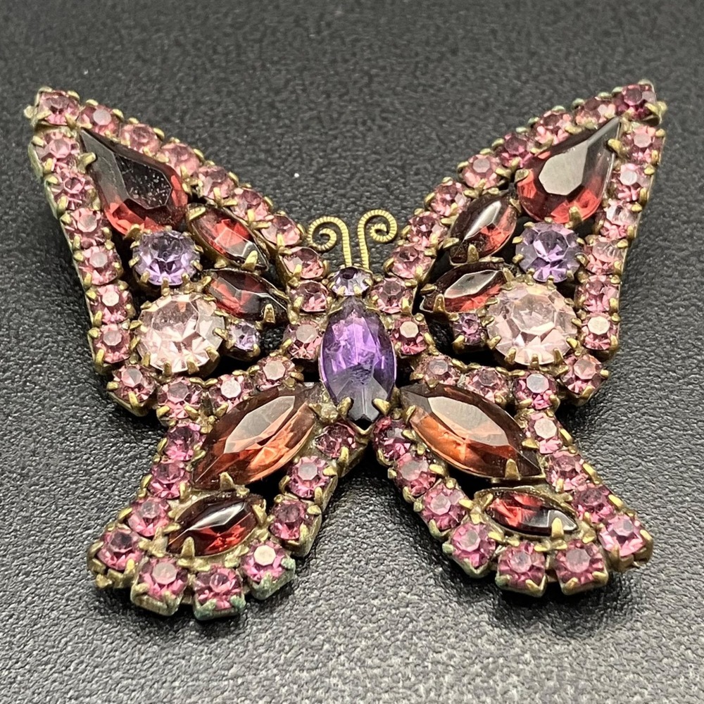 Weiss Butterfly Brooch Purple Amethyst Rhinestone 1950s Signed Vintage
